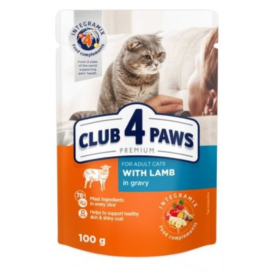 Клуб 4 лапы - консервированный корм для кошек, с ягнёнком, кусочки в соусе