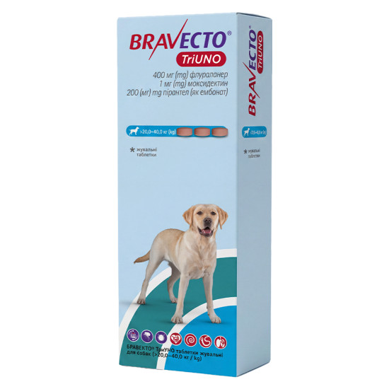 Bravecto TriUNO (Бравекто Триуно) - таблетки от блох, клещей и глистов для собак