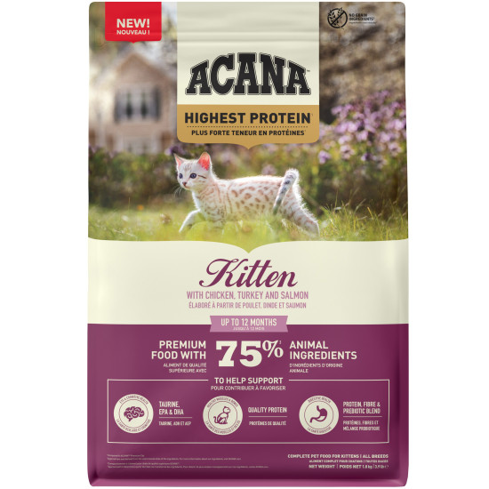 Acana Highest Protein Kitten (Акана) - кошенята, з куркою, індичкою та лососем