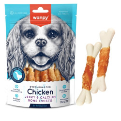 Wanpy Chicken Jerky & Calcium Bone Twists - ласощі для собак, кістка з в'яленою куркою та кальцієм