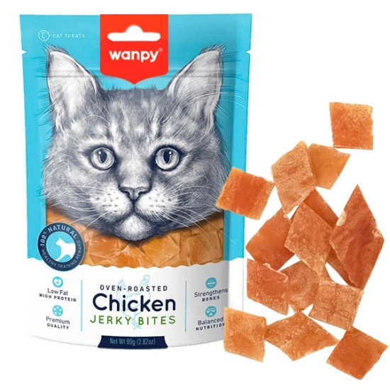 Wanpy Chicken Jerky Bites - ласощі для котів, шматочки курячі в'ялені