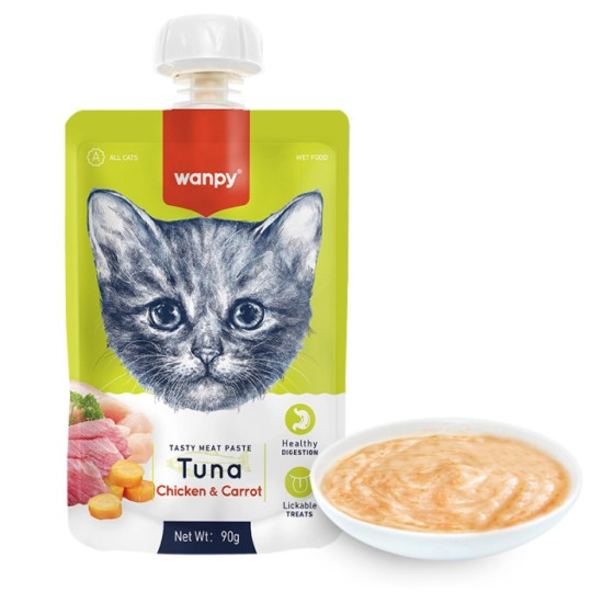 Wanpy Tuna Chicken & Carrot - ласощі для котів, крем з тунцем, куркою та морквою