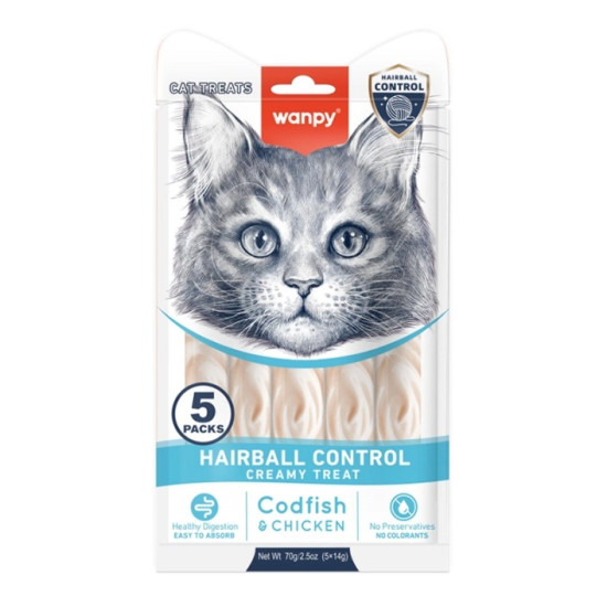 Wanpy Functional Creamy Lickable Treat Hairball Control - ласощі для котів, для виведення шерсті, крем з куркою та тріскою