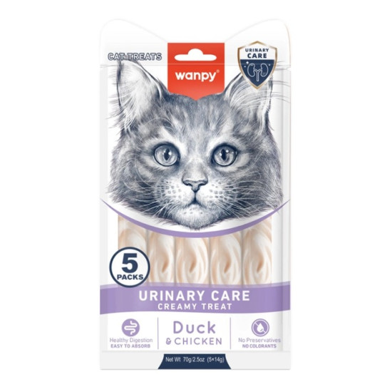 Wanpy Functional Creamy Lickable Treat Urinary Care - лакомство для кошек, для поддержания здоровья мочевыделительной системы, крем с уткой и курицей
