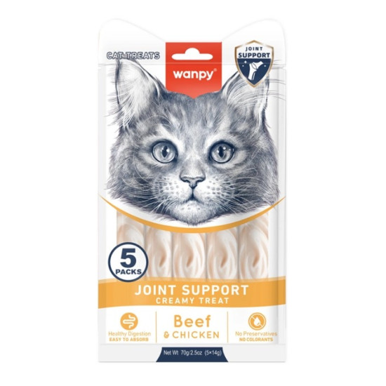 Wanpy Functional Creamy Lickable Treat Joint Support - ласощі для котів, для підтримання суглобів, крем з яловичиною та куркою