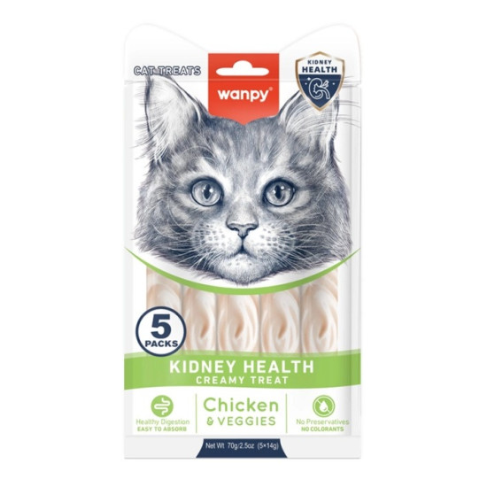 Wanpy Functional Creamy Lickable Treat Kidney Health - ласощі для котів, для підтримання здоров’я нирок, крем з куркою