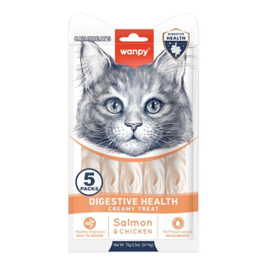 Wanpy Functional Creamy Lickable Treat Digestive Health - ласощі для котів, для підтримання здоров’я травлення, крем з лососем та куркою