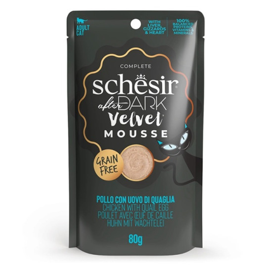 Schesir After Dark Chicken With Quail Egg (Шезир) - консервированный корм для кошек, с курицей и перепелиным яйцом, мусс