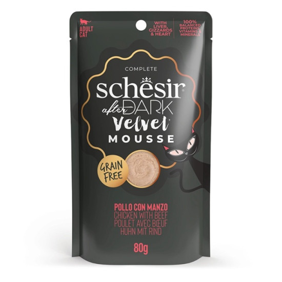 Schesir After Dark Chicken With Beef (Шезир) - консервированный корм для кошек, с курицей и говядиной, мусс