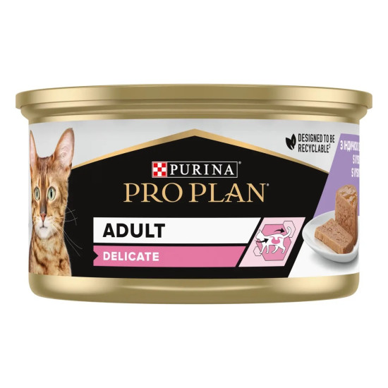 Pro Plan Delicate (Про План Деликат) - консервированный корм для кошек с чувствительным пищеварением, с индейкой, паштет