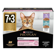 Pro Plan Delicate (Про План Деликат) - набор консервированного корм для кошек с чувствительным пищеварением, с индейкой и океанической рыбой, кусочки в соусе, 10 паучей