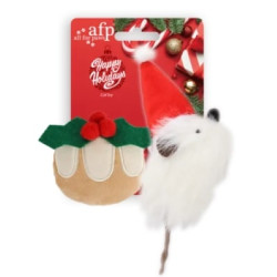 AFP Happy Holidays - игрушка для кошек, омела и санта-мышка с кошачьей мятой