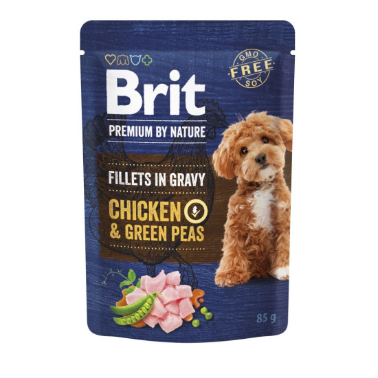 Brit Premium Fillets in Gravy Chicken & Green Peas (Брит Премиум) - консервированный корм для собак, с курицей и горошком, кусочки в соусе
