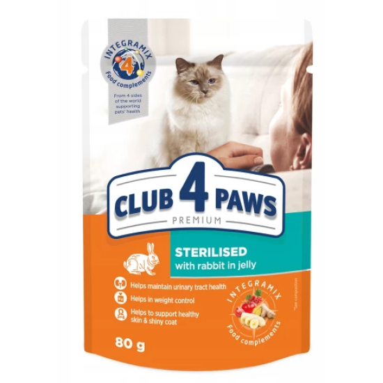 Клуб 4 лапи - консервований корм для стерилізованих котів, з кроликом, шматочки у желе