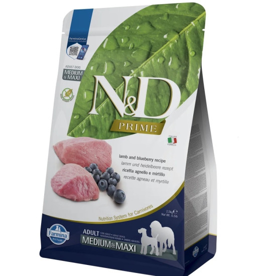 Farmina N&D Grain Free Prime Pumpkin Lamb & Blueberry Adult Medium & Maxi (Фарміна) - дорослі собаки середніх та великих порід, з ягням