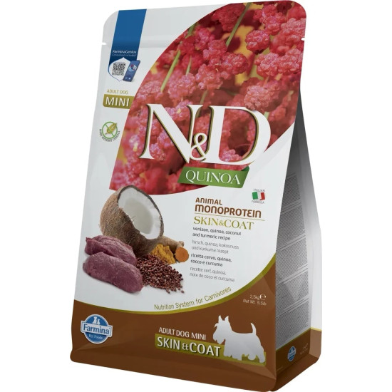 Farmina N&D Grain Free Quinoa Skin&Coat Adult Mini Venison (Фармина) - взрослые собаки мелких пород с чувствительной кожей, с олениною