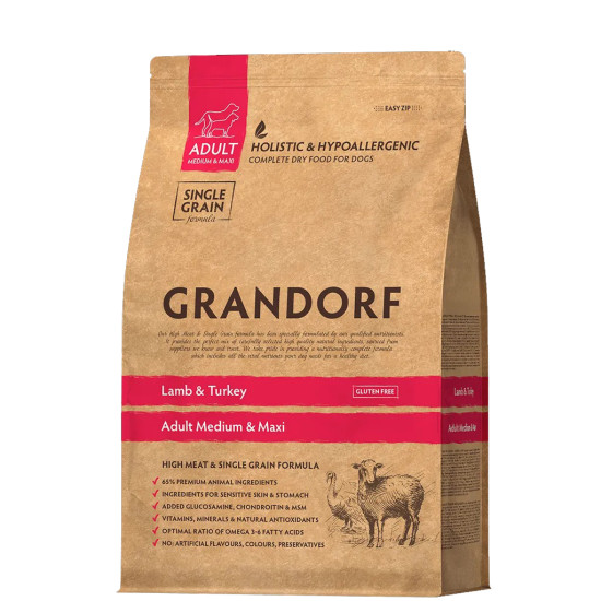Grandorf Dog Lamb & Turkey Medium&Maxi (Грандорф) - дорослі собаки середніх та великих порід, з ягням та індичкою