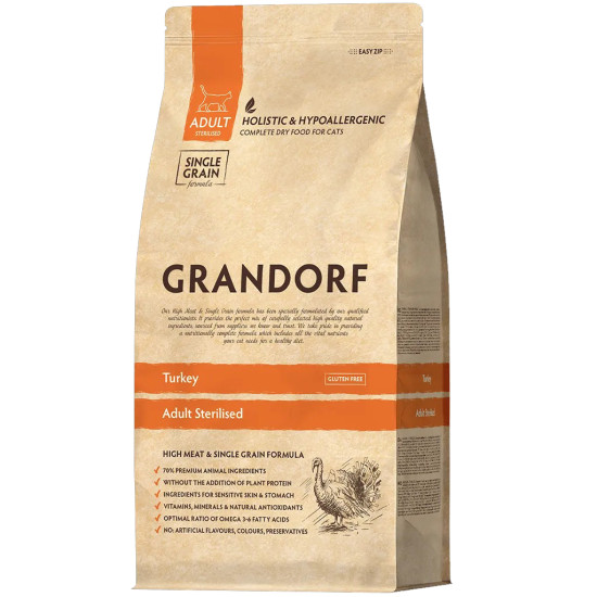 Grandorf Cat Turkey Sterilised (Грандорф) - дорослі стерилізовані коти з чутливим травленням, з індичкою