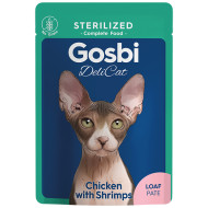 Gosbi DeliCat (Госбі Делікет) - консервований корм для стерилізованих котів, з куркою та креветками, паштет