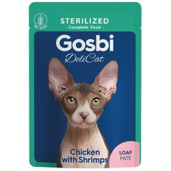 Gosbi DeliCat (Госбі Делікет) - консервований корм для стерилізованих котів, з куркою та креветками, паштет