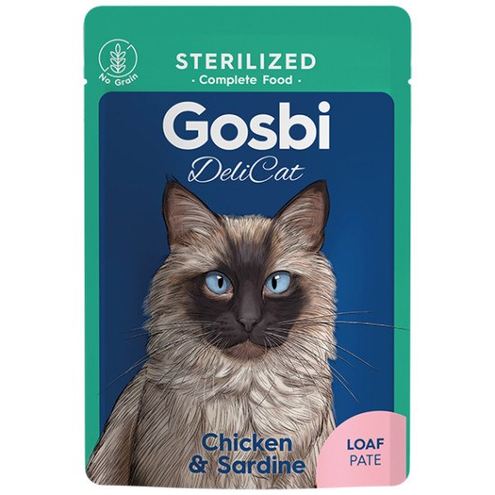 Gosbi DeliCat (Госби Деликет) - консервированный корм для стерилизованных кошек, с курицей и сардинами, паштет