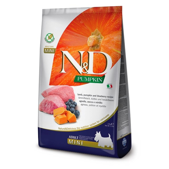 Farmina N&D Grain Free Pumpkin Lamb & Blueberry Adult Mini (Фармина) - взрослые собаки мелких пород, с ягнёнком