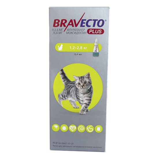 Bravecto Plus (Бравекто Плюс) - комплексные капли от блох и гельминтов для кошек