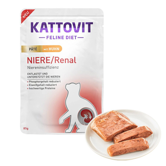 Kattovit Veterinary Renal (Каттовіт Ренал) - консервована дієта для котів при хворобах нирок, паштет з куркою