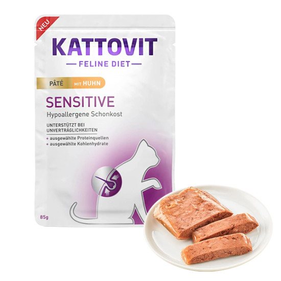 Kattovit Veterinary Sensitive (Каттовіт Сенсітів) - консервована дієта для котів при харчовій алергії, паштет з куркою