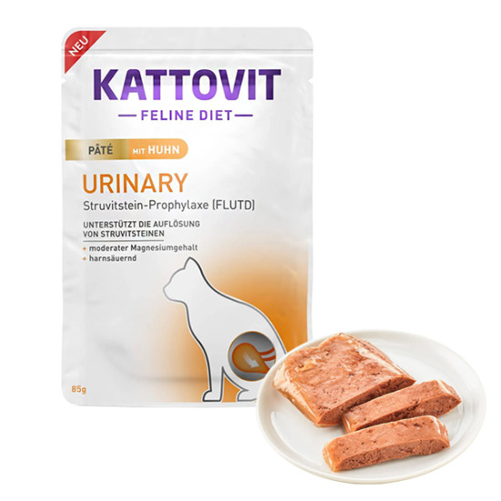 Kattovit Veterinary Urinary (Каттовіт Урінарі) - консервована дієта для котів при хворобах нижніх відділів сечовивідних шляхів, паштет з куркою