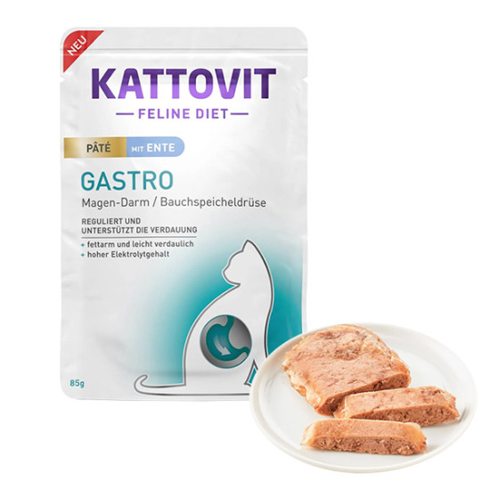 Kattovit Veterinary Gastro (Каттовіт Гастро) - консервована дієта для котів при захворюваннях шлунково-кишкового тракту, паштет з качкою