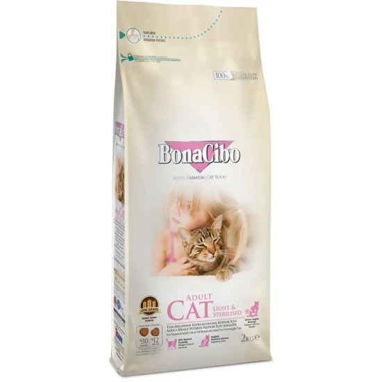 BonaCibo Adult Cat Light & Sterilised (Бонасібо) - дорослі стерилізовані та малоактивні дорослі коти, з куркою та анчоусами