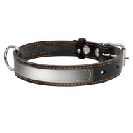 Collar - ошейник для собак кожаный, со светоотражающей лентой чёрный