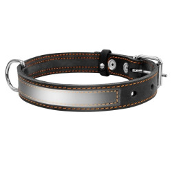 Collar - ошейник для собак кожаный, со светоотражающей лентой чёрный