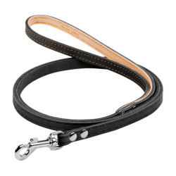 Collar - поводок для собак кожаный одинарный непрошитый, чёрный