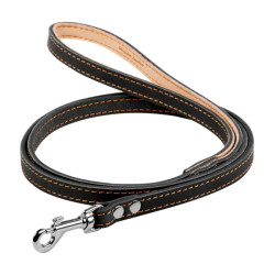 Collar - поводок для собак кожаный одинарный с прошивкой, чёрный