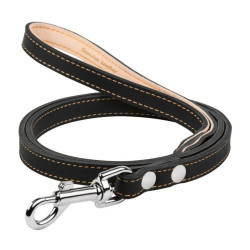 Collar - поводок для собак кожаный двойной с прошивкой, чёрный