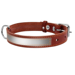 Collar - ошейник для собак кожаный, со светоотражающей лентой коричневый