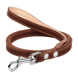 Collar - поводок для собак кожаный двойной с прошивкой, коричневый