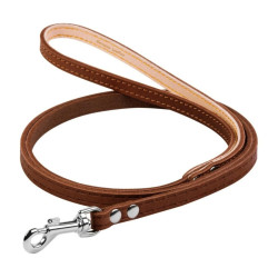 Collar - поводок для собак кожаный одинарный непрошитый, коричневый