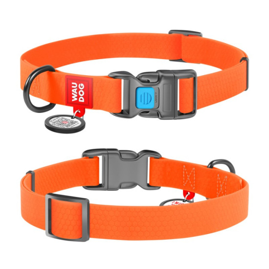 Collar Waudog Waterproof - ошейник для собак водостойкий с QR паспортом, пластиковый фастекс, оранжевый