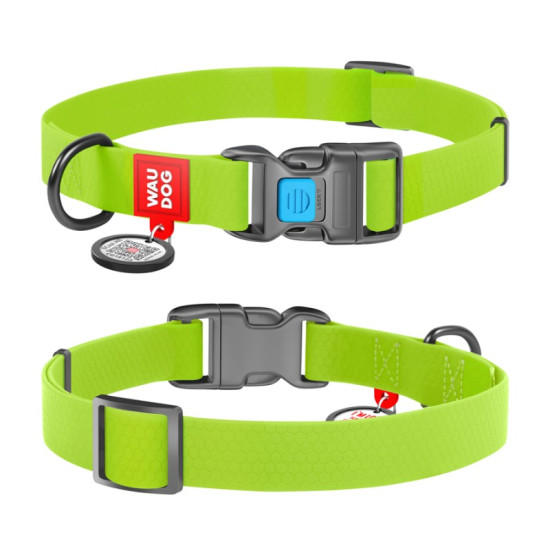 Collar Waudog Waterproof - ошейник для собак водостойкий с QR паспортом, пластиковый фастекс, зелёный