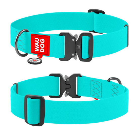 Collar Waudog Waterproof - нашийник для собак водостійкий з QR паспортом, світиться у темряві, металічна пряжка-фастекс, бірюзовий