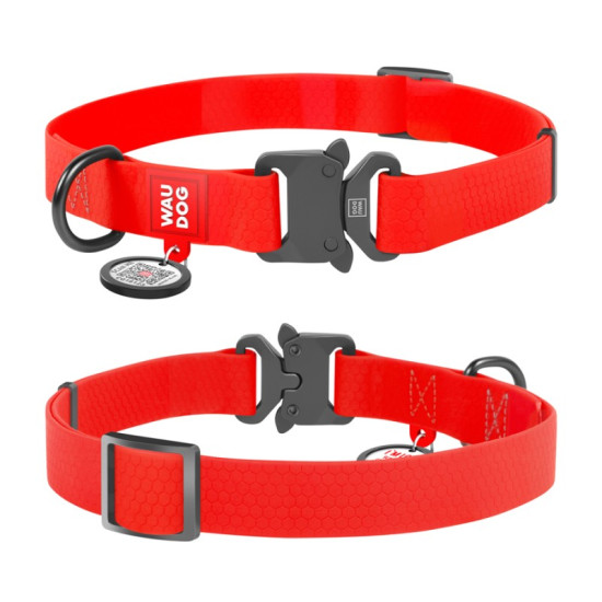 Collar Waudog Waterproof - ошейник для собак водостойкий с QR паспортом, металлическая пряжка-фастекс, красный