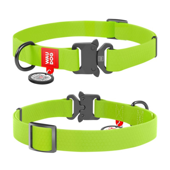 Collar Waudog Waterproof - ошейник для собак водостойкий с QR паспортом, металлическая пряжка-фастекс, зелёный