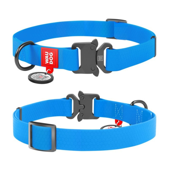 Collar Waudog Waterproof - ошейник для собак водостойкий с QR паспортом, металлическая пряжка-фастекс, голубой