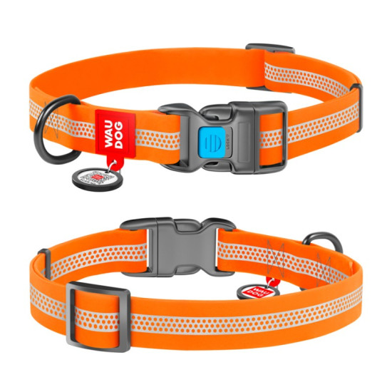 Collar Waudog Waterproof - ошейник для собак водостойкий с QR паспортом, пластиковый фастекс, светоотражающий, оранжевый