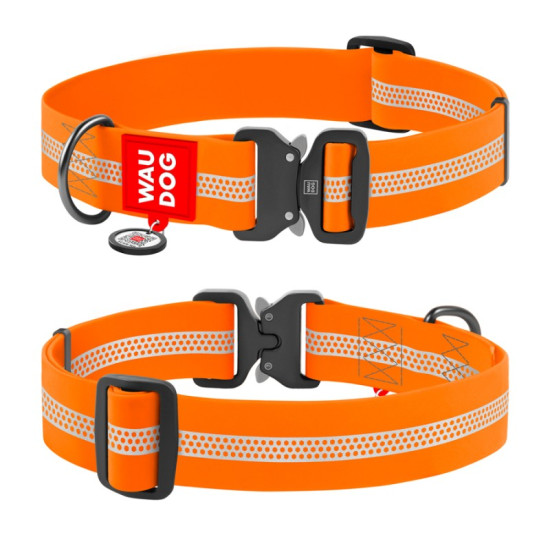 Collar Waudog Waterproof - ошейник для собак водостойкий с QR паспортом, металлическая пряжка-фастекс, светоотражающий, оранжевый