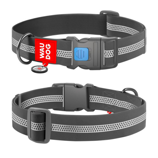 Collar Waudog Waterproof - ошейник для собак водостойкий с QR паспортом, пластиковый фастекс, светоотражающий, чёрный