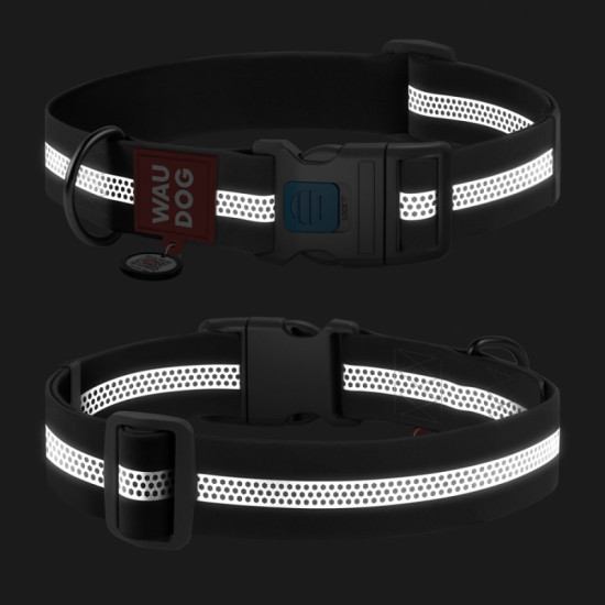 Collar Waudog Waterproof - ошейник для собак водостойкий с QR паспортом, пластиковый фастекс, светоотражающий, чёрный